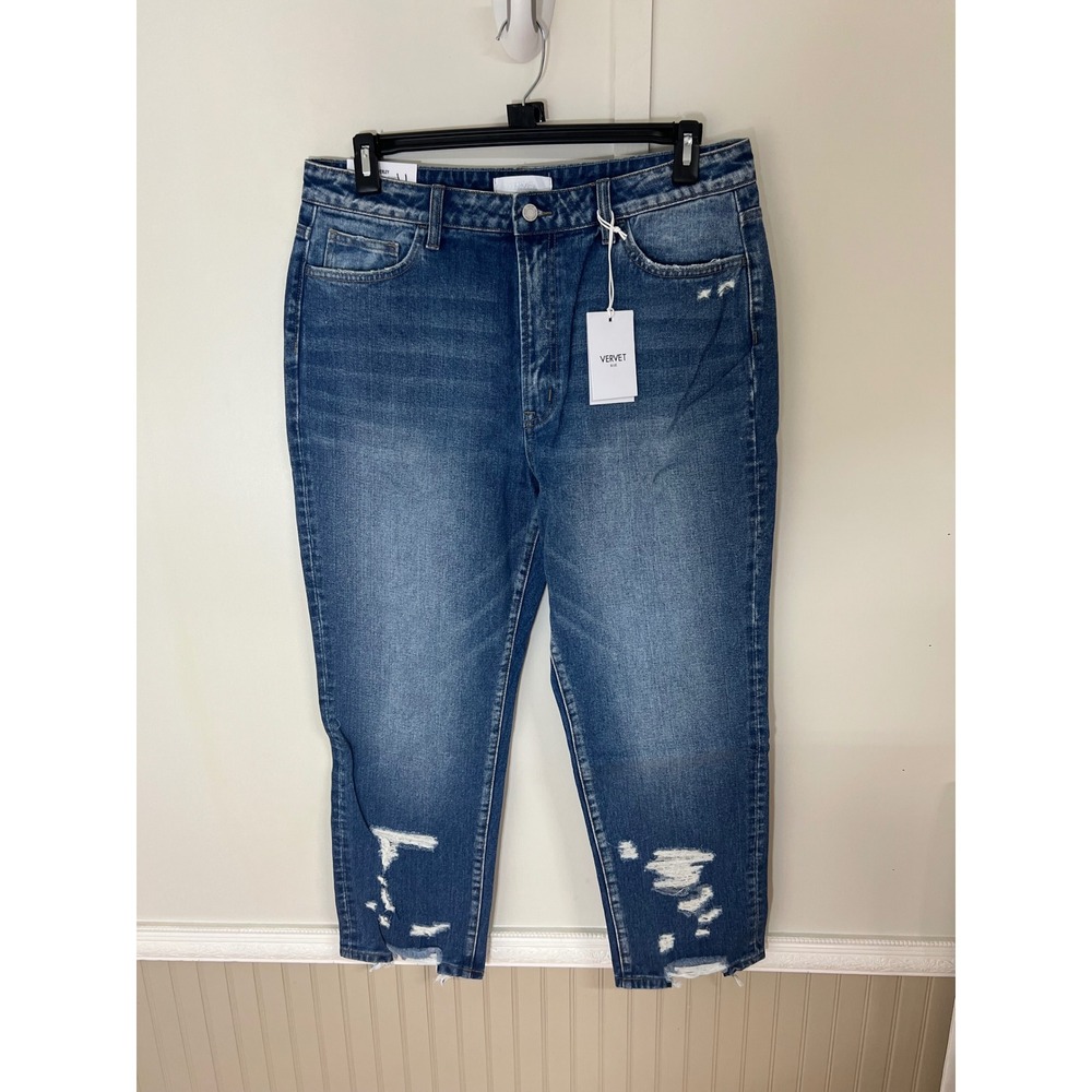 Vervet Blue Beverley Super High Rise Straight Leg Distressed Jeans Size 32 NWT